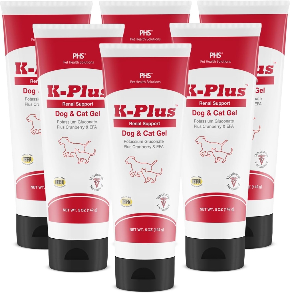 K-Plus Gluconate Potassium Renal Gel Plus Cranberry 和 狗和猫的环保局 - 兽医批准的Renal 补充 - 支持钾平衡 - (6 Pack, Gel)