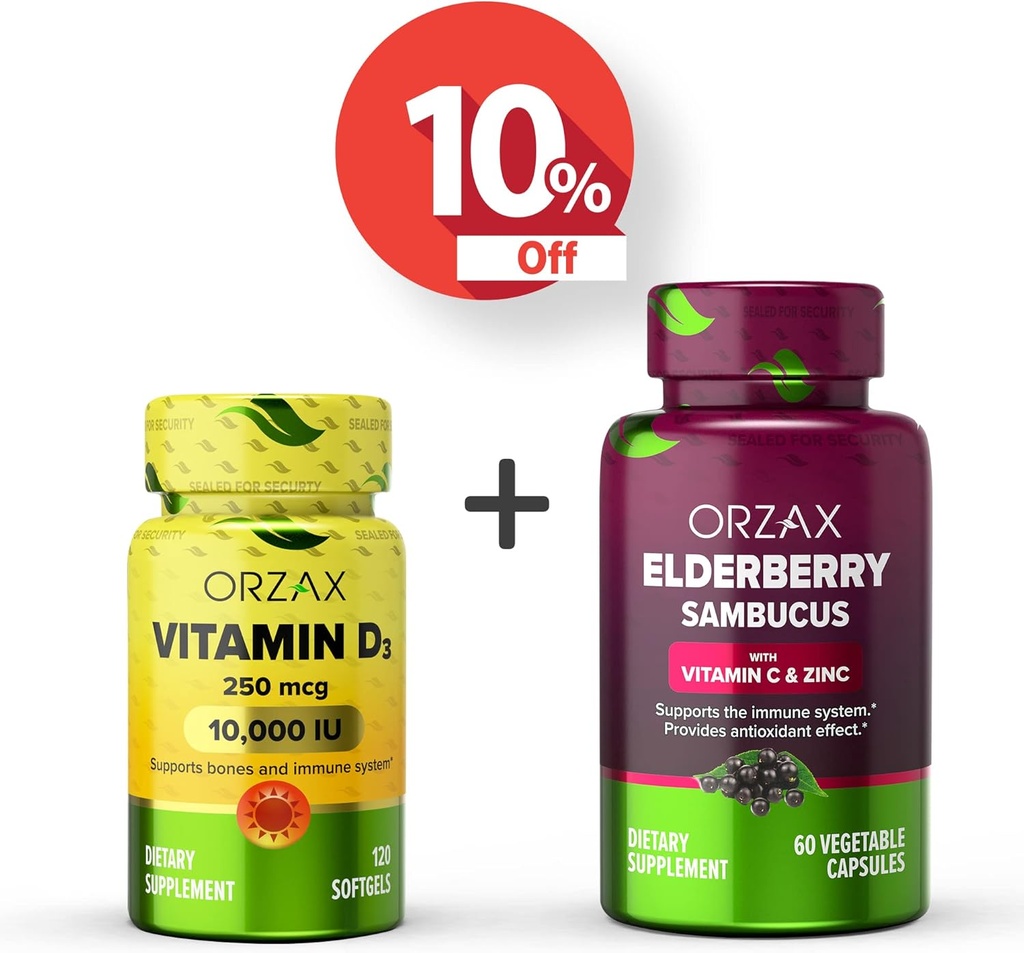 ORZAX 维生素D3 1000 iu 长老莓卡普勒斯,2000 mg Sambucus, Bundle