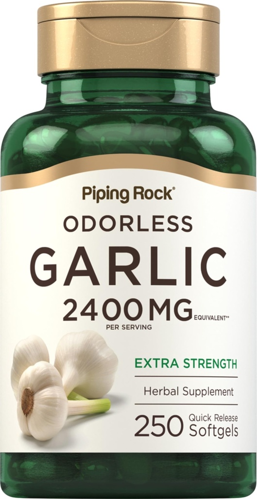 (原始内容存档于2018-09-26) (英语). Piping Rock Odorless Garlic Supplement 2400mg 250 Softgels 高潜力草药提取 + Extra Starity Pills → Non-GMO, Gluten Free
