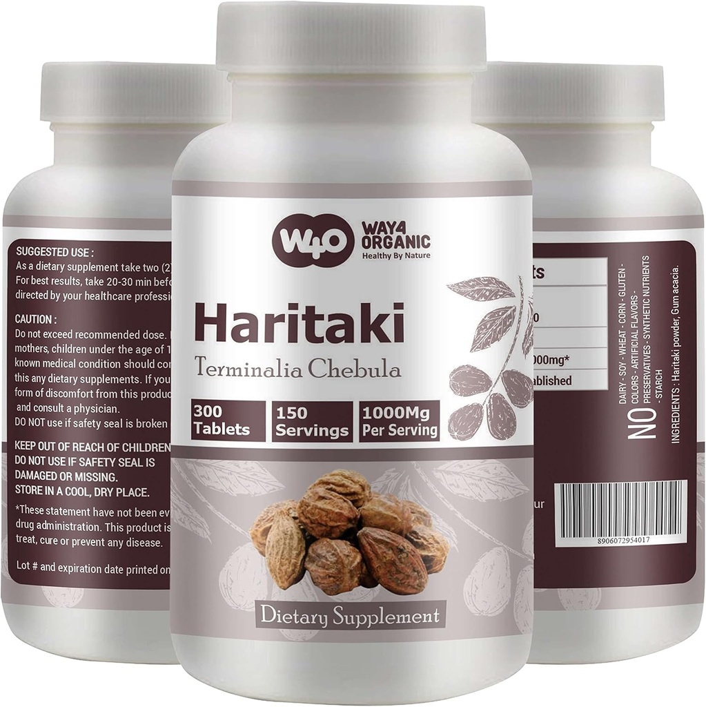 Haritaki Capsules(表) – Terminia Chebula, 300 药丸, 150 个服务剂, 1000 mg(包1)