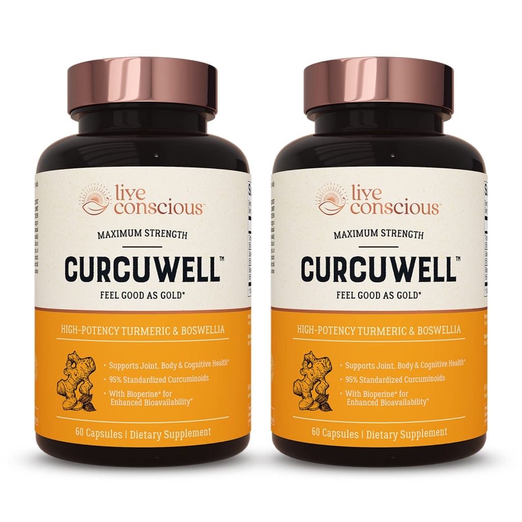 Live Agender Curcuwell - Curcumin and Boswellia Blend - 最大力量联合,体力和认知支持 - 60天供应(2-Pack)