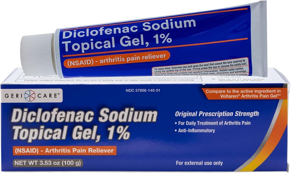 Gel Diclofenac Sodium 1% (NSAID) 由GeriCare-Hand Wrist Elbow Foot Ankle Knee Extra-Strength 关节炎 疼痛救治-抗炎性关节炎 疼痛治疗-3.53oz