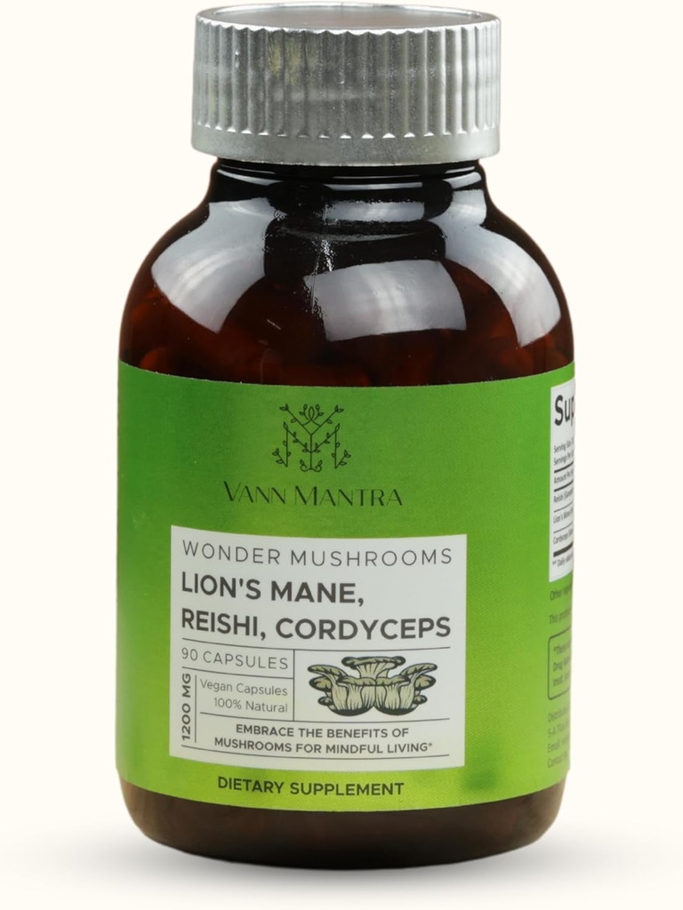 Lion's Mane蘑菇补充剂 - 1200mg, 90 Vegan Capsules - 支持记忆,精神清晰,焦点,和集中 - 认知功能促进器 - 自然脑健康公式