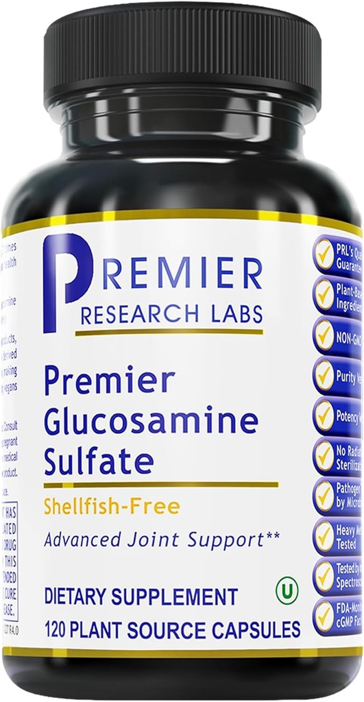 初级研究实验室 Glucosamine Sulfate - 壳鱼 自由 Glucosamine Sulfulet Capsules for Joint Support, 连通组织健康, 750 mg per service, Vegan Friendly - 120 蔬菜卡普勒斯