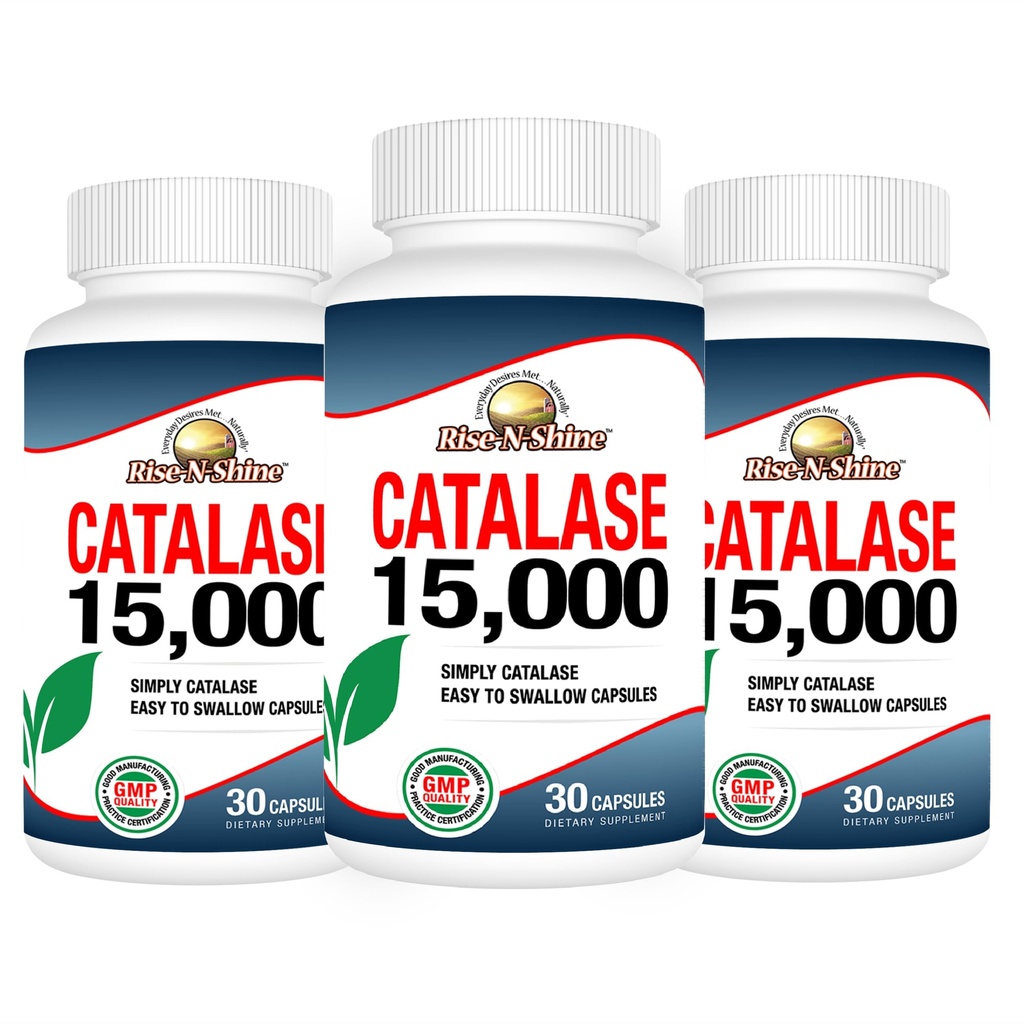 Rise-N-Shine Catalase Supplement 15,000 - 强力抗氧化剂酶促进毛发健康 - 强力毛发补充剂 - 90 Capsules - Pack of 3 Full Size Bottles(90天供应)