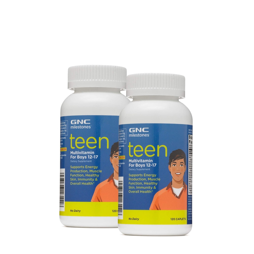 GNC 男孩的少年多维特敏12-17,双包,每瓶120个卡片,支持能源生产和肌肉功能