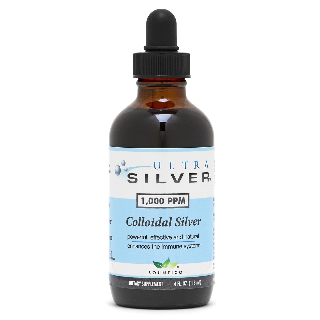 Ultra Silver 单体银 + 1000 PPM, 4 Oz(118 mL) 矿物补充 → True Colloidal Silver - 带有滴水器
