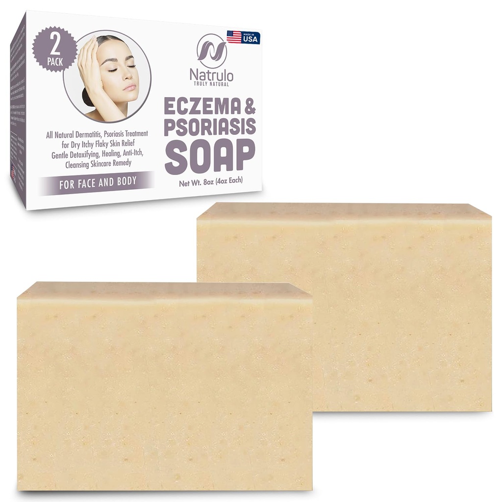 Eczema 肥皂吧换面部和身体 – 所有天然皮肤炎,Psorias溶液 干痒性火焰皮肤救济 – Gentle 解毒,抗痒,清洁皮肤治疗 – Eczema 肥皂吧在美国制造