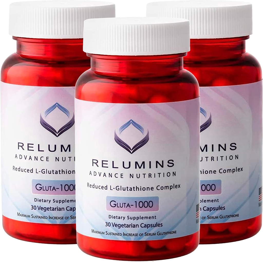 发光剂 高级营养 Gluta 1000 - 减少L-Glutathione、Alpha Lipoic Acid & Rose HIPS、抗氧化剂支持皮肤和整体健康,美国制造 -- 30个卡普尔×3瓶(45天供应)