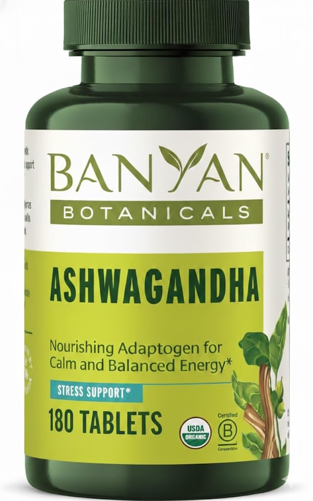 Banyan植物学 Ashwagandha 片 – 有机 Ashwagandha 根 – 用于自然能源支持和压力支持的著名草原适应剂 * 180 片 – 非GMO 可持续来源 Vegan