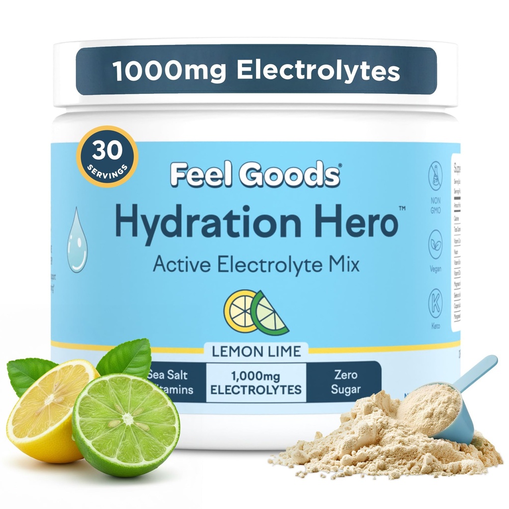 感受货物水化英雄,1000mg 电解石粉,无糖,镁,有机Aloe Vera,有机Aloe,L Theanine,维生素C & B12,非转基因生物,Keto,Vegan | Lemon Lime,30 services