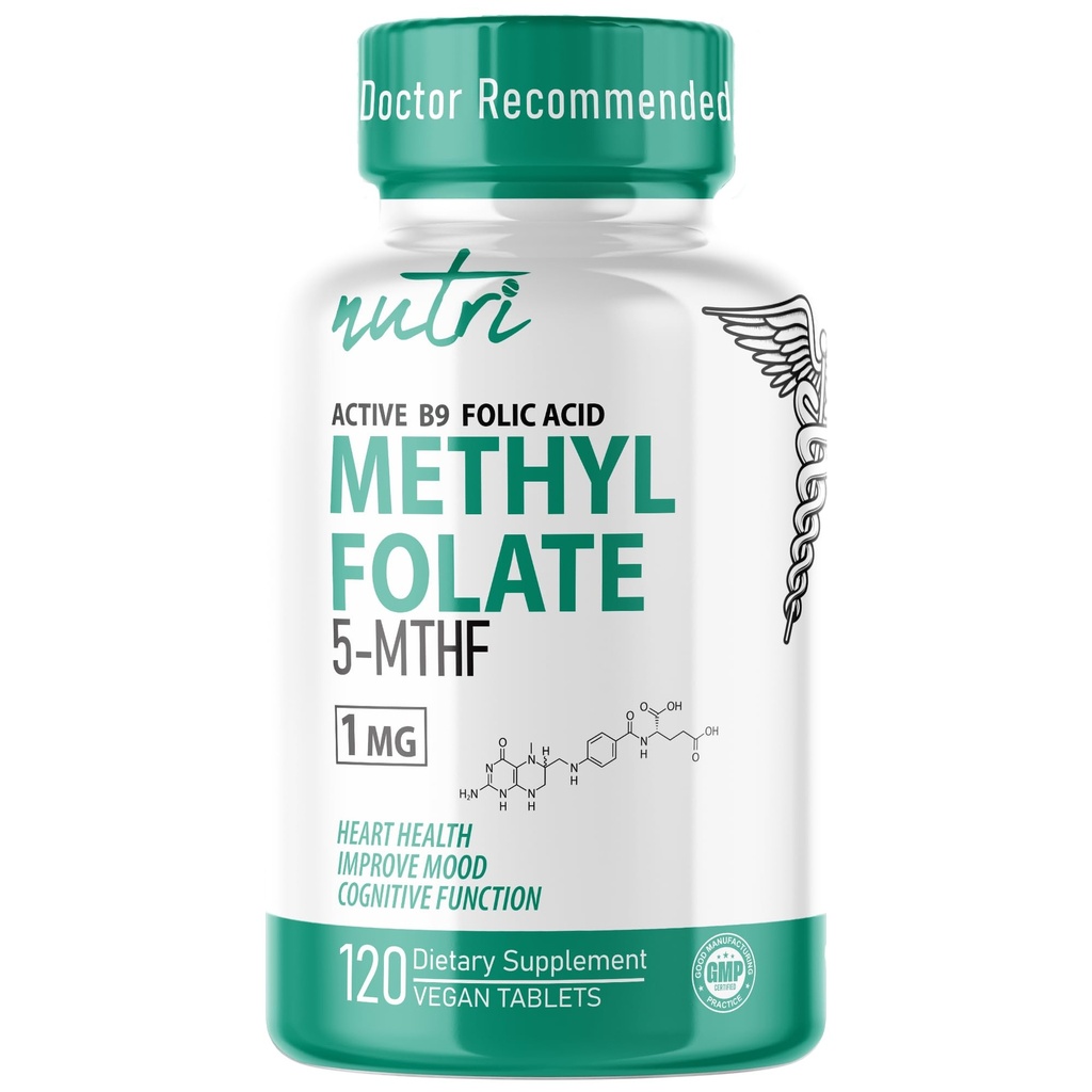 营养5-MTHF L 甲基folate 1MG - 4个月供应,120 Vegan 片剂 - 甲基Folate 补充剂 - 认知功能,心脏健康,产前支持 - 第3个缔约方测试 - NSF 认证机构