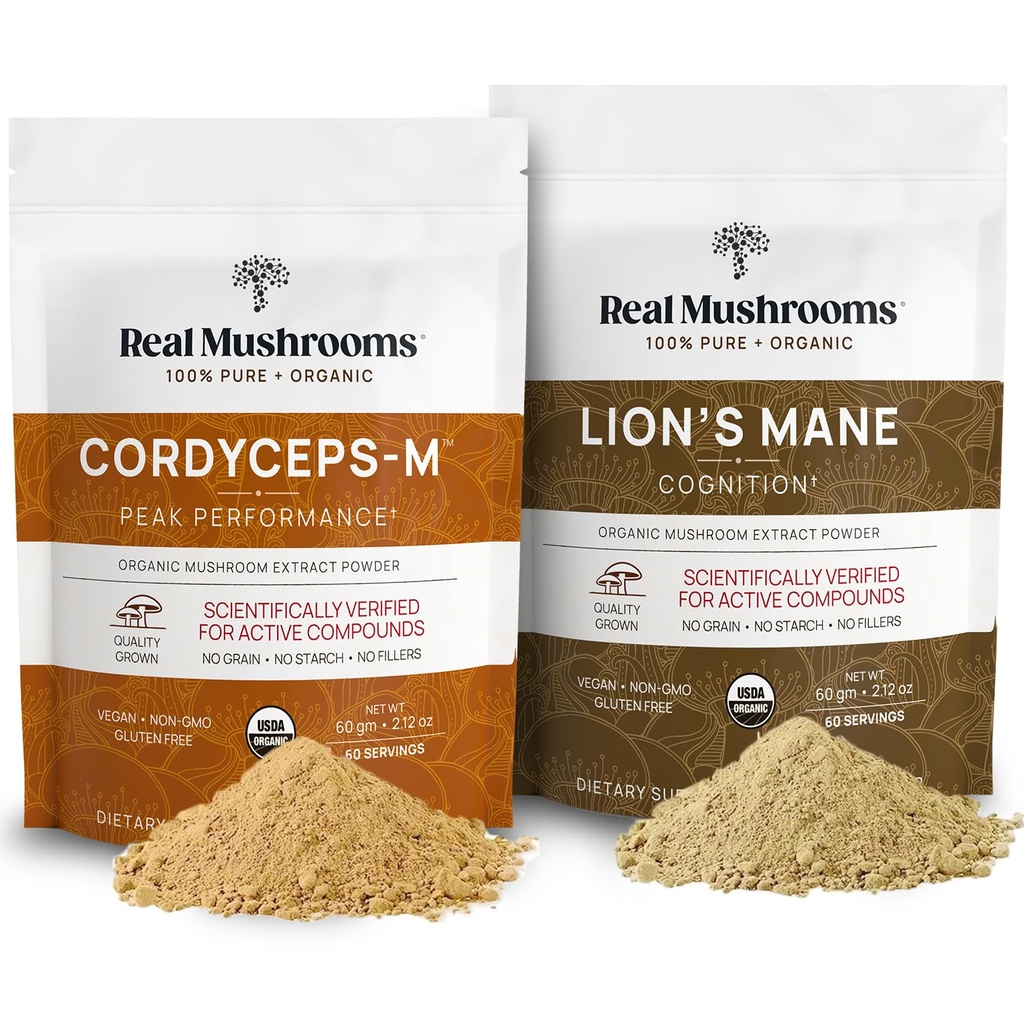Lions Mane(60g)和Cordyceps(60g) 蘑菇提取器 Powder Bundle - 蘑菇 认知、能源和耐力补充剂