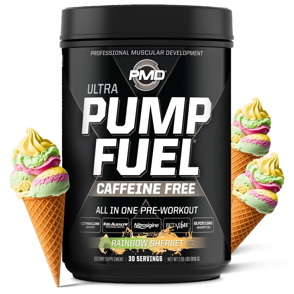 PMD 运动泵燃料 Ultra咖啡因免费 - Premium Prewout Powder & Muscle Pump, 更集中,耐力和复苏,Premium Creatine, Arginine & Beta Alanine - Rainbow Sherbet (30位服务员)