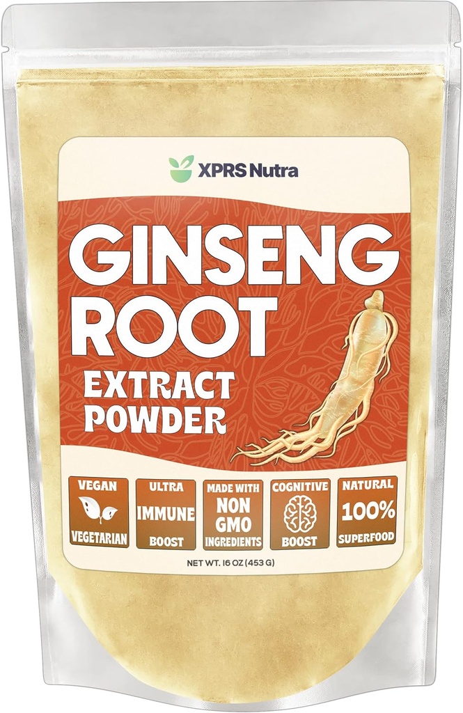 XPRS Nutra Ginsen根提取粉末 - Ginsen粉末支持认知功能,身体性能,和免疫系统 - Vegen Fellical Panax Ginsen in Powder Form (16 Ounce) 维肯友好潘纳克斯·金森.