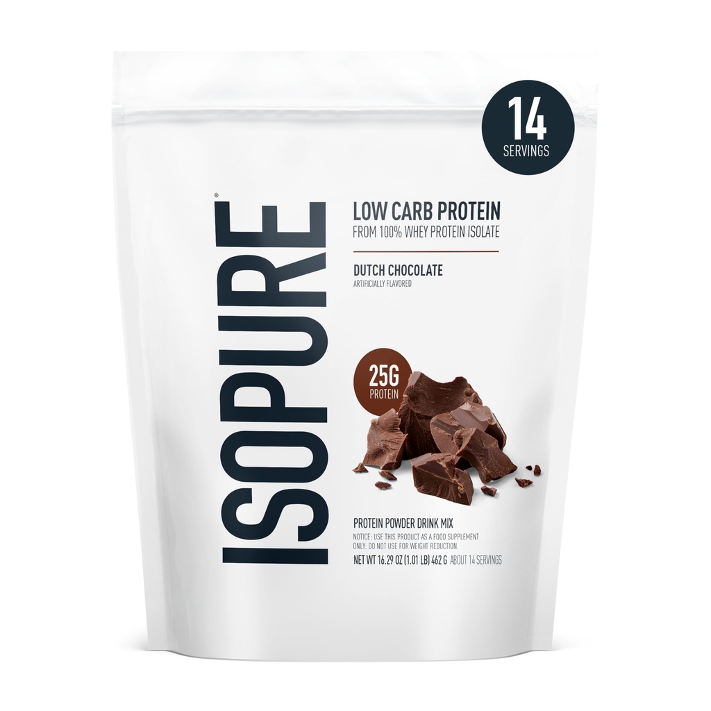 同位素 低卡布 100% 纯 Whey 隔离蛋白粉 自由乳糖 自由葡萄糖 与维生素 荷蘭巧克力 25g 蛋白质 Per Service, 1Lb, 14 services (Package May Vary)