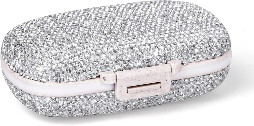 1 Pack 旅行药丸组织者,8 比较式便携式药丸案,小药丸盒用于口袋皮质便携式药品 维生素容器(Sparkling Silver)