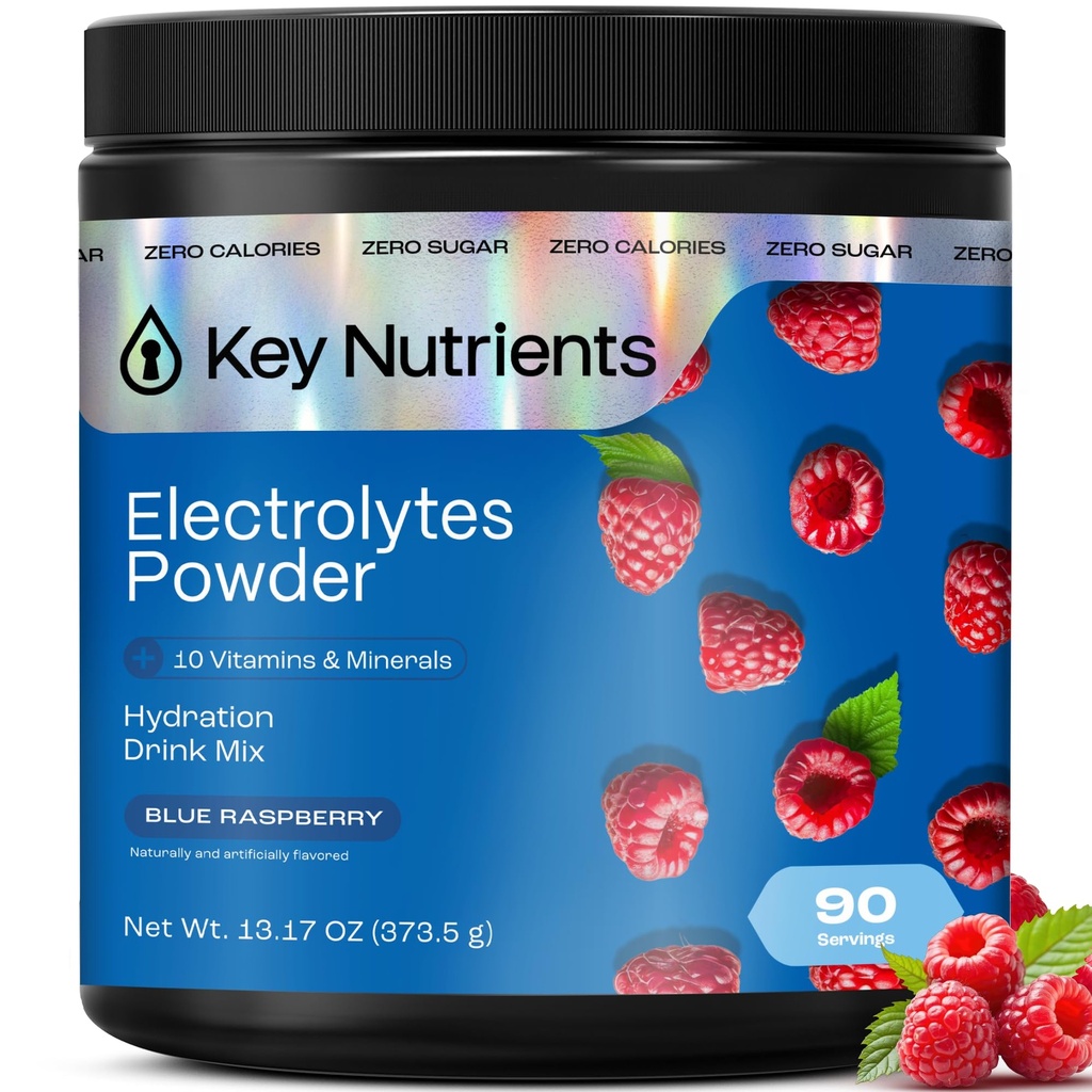 关键NUTRIENTS 多维基电解石 无糖 - 甜蓝 草莓 电解石 - 耐力与能量补充 - 水力粉 - 无卡路里 - 90种服务 - 在美国制造