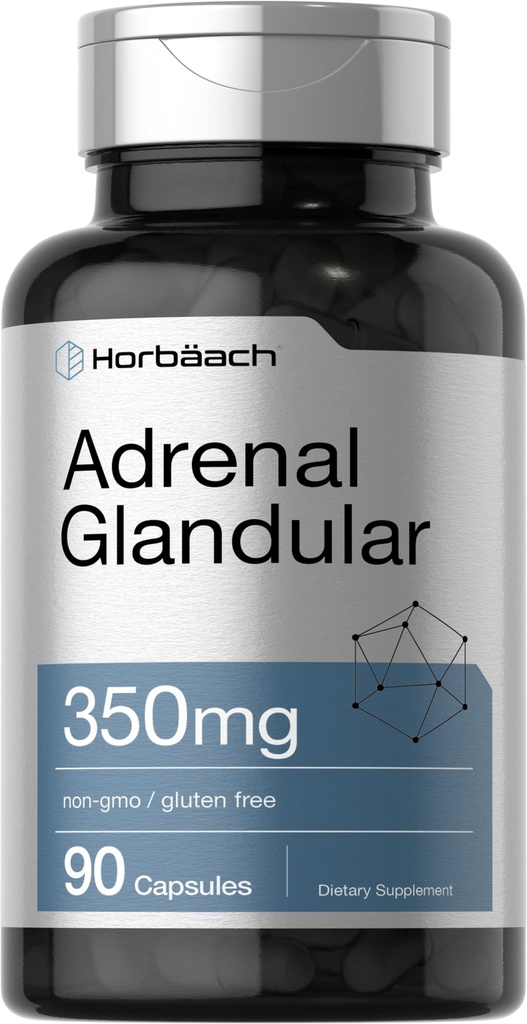 Horbäach Raw Adrenal Glandular 350 mg | 90 Capsules | Non-GMO, Gluten 免费补编