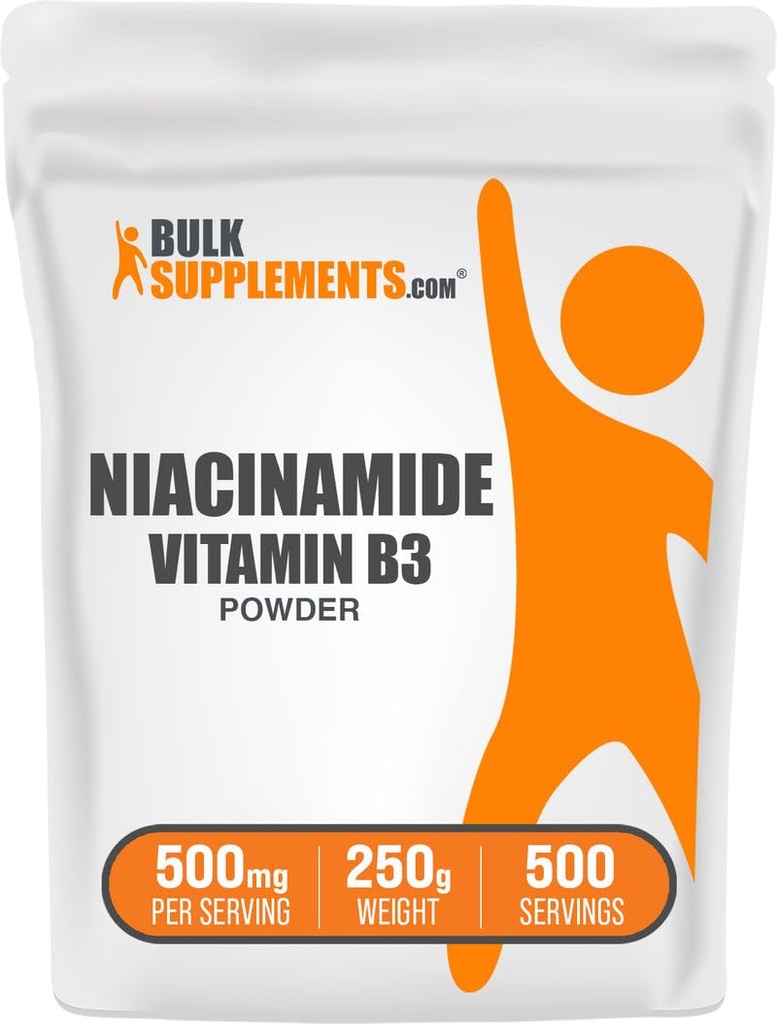 Bulk Assupports.com Niacinamide Powder - 维生素B3 Powder, Niacinamide Supplement, Niacinamide 500mg - B3 皮革维生素, Gluten Free, 每服500mg, 250g (8.8 oz) (Pack of 1).