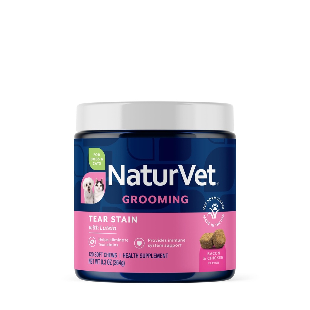 NaturVet Lutein Tear Stain for Dogs & Cats – 防止泪水 Stains for Dog, Cat Breeds – 包括俄勒冈葡萄根,马什马洛根,Cranberry 提取器 – 120 Ct.