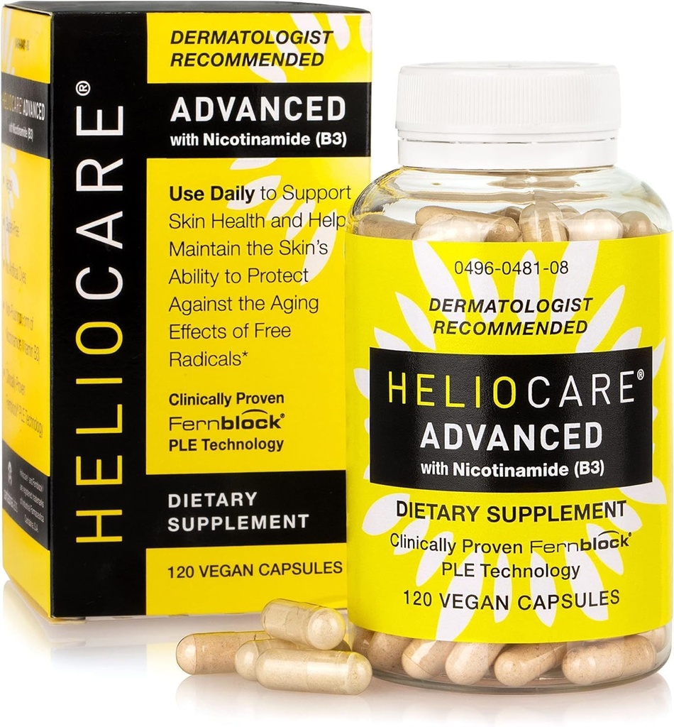 He-lioc-a-re Adv-ANC-ed Niacin B3 补充:Fernblock PLE 提取 240mg Pervice - 支持皮肤细胞健康 W/抗氧化剂 富维生素 B3 Niacin 500 mg - 120 Vegan Capsules