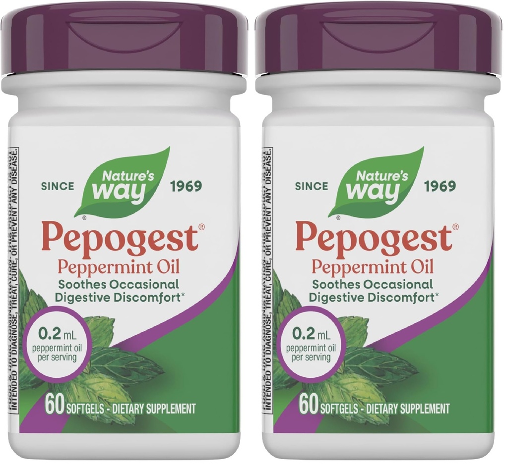 自然之道 Pepogest Peppermint Oil, Sothes 偶爾胃肠不适*,60 Softgels (Pack of 2) 植物物种列表