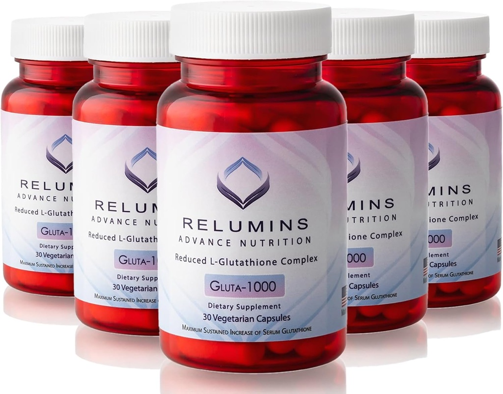 发光剂 先期营养 Gluta 1000 - 减少L-Glutathione、Alpha Lipoic Acid & Rose HIPS、抗氧化剂支持皮肤和整体健康,美国制造 -- 30个卡普尔×5瓶(75天供应)