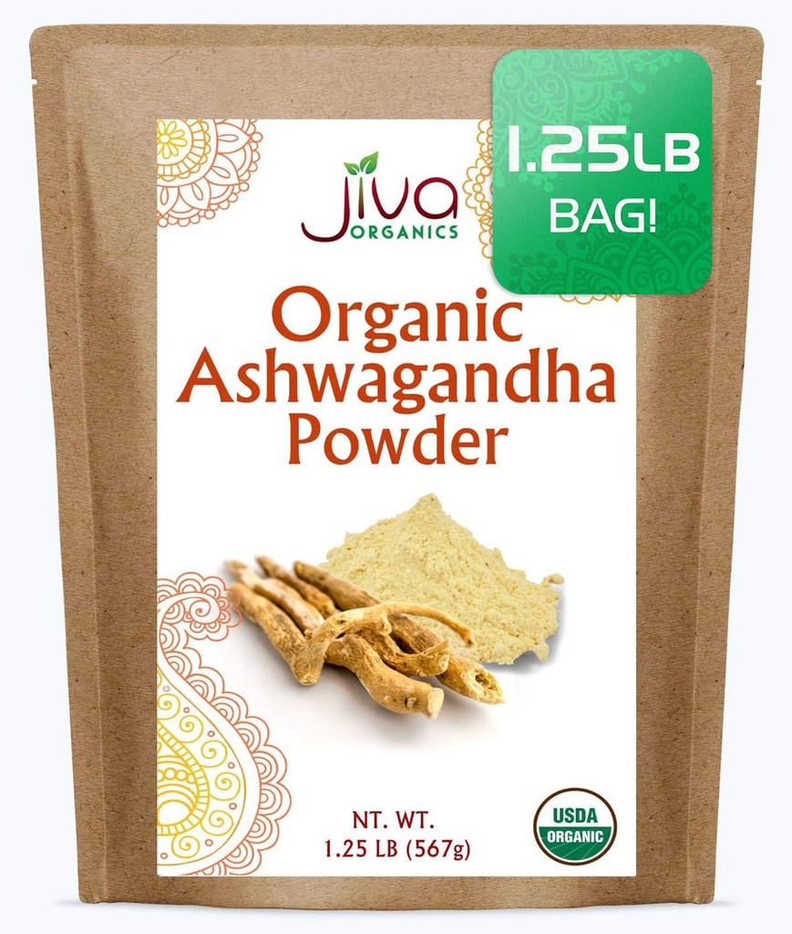 Jiva Organs Ashwagandha 根粉 1.25英镑(20oz) - Gluten Free, Indian Ginseng, Raw, Pure, N-GMO, Lab 测试的 Ayurvedic 印度粉