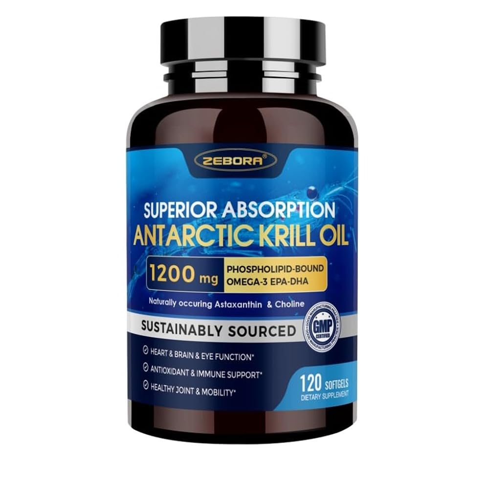 Krill Oil 1200 mg Omega 3 补充剂 Krill Omega 3 与高吸收性环保署,DHA, Astaxanthin & Phospolipids, 支持心与联合健康, 无鱼类余味 - 120 软胶(60种服务)