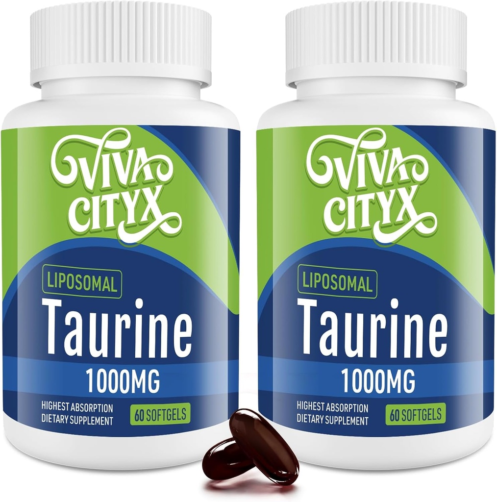 Taurine 1000mg - Liposomal Taurine 氨基酸补充剂,用于心脏、肝脏和大脑、长寿、运动 - 高吸收、Vegan & Gluten Free (60 Softgels - 2 Pack)