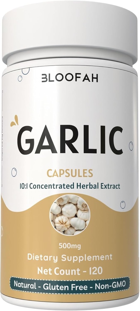 Garlic Capsules 500mg 集中10:1 抽取粉末 | Allium sativum | Non-GMO, Gluten - Free | 无人工添加 | GMP - Cerifed | odorless & Easy to Take (120 count (Pack of 1)).