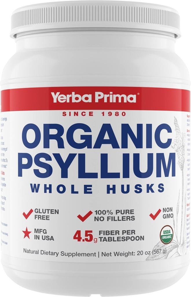 Yerba Prima 有机 Pyllium 整体 Husks Colon Cleanser - 20 oz - 自然日食纤维增刊 20 oz, Colon Cleanser, Regularity & Detox Cleansing Support, Gluten Free, 非转基因生物, Vegan
