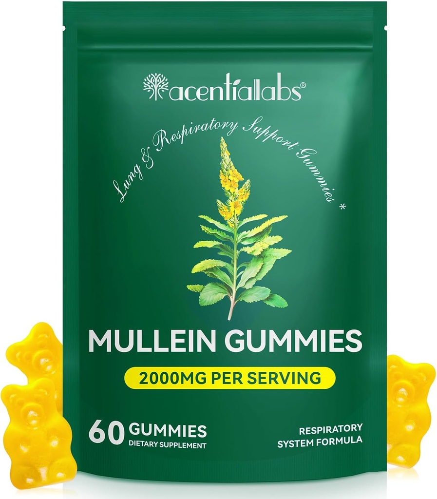 Mullein Gummys for Lung Cleanse, Natural Mullein for Lung Cleanse Support, Lung Cleanse for Smokers, Mullein 草药添加氯酚(60 Chews)