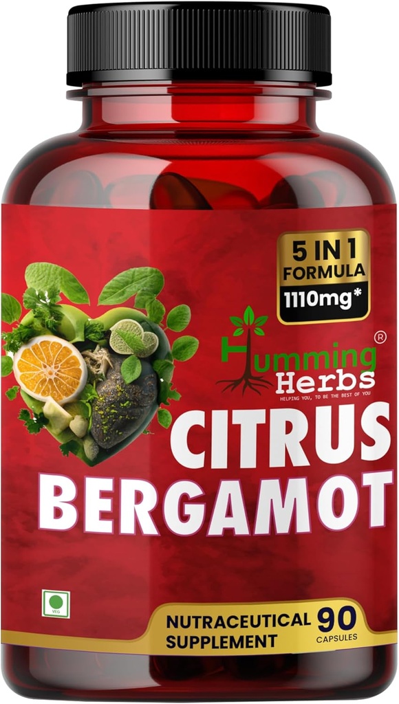 Humming Herbs Bergamot Citrus 1110mg 与黑乔克贝里, 尼亚辛, 橄榄叶和黑辣椒 提取 90 Capsule