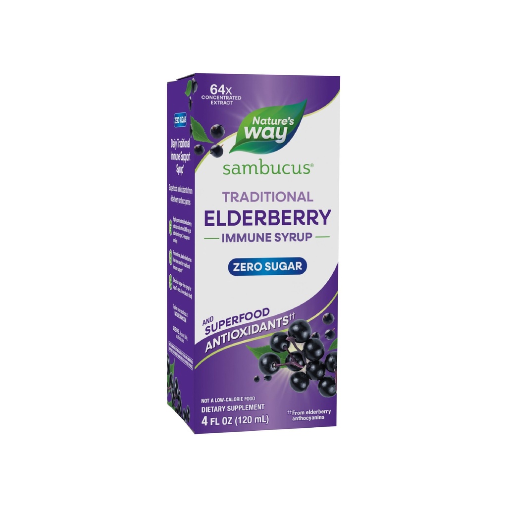 自然之道 Sambucus Zero糖 传统糖浆 高度集中的黑老莓提取 传统乳汁支持*,配有超食品抗氧化剂(1),4 Fl Oz (包装 May Vary)