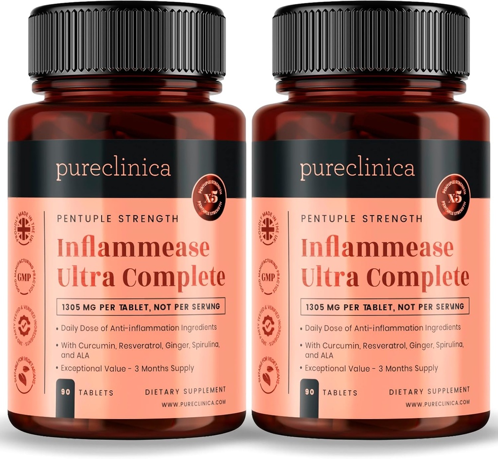 纯clinica Inflames Ultra complete (Resveratrol, Ginger, ALA, Spirulina, Curcumin - 5 Supplements in one) 1305mg x 180 片 - 2瓶90片 - 6个月供应!