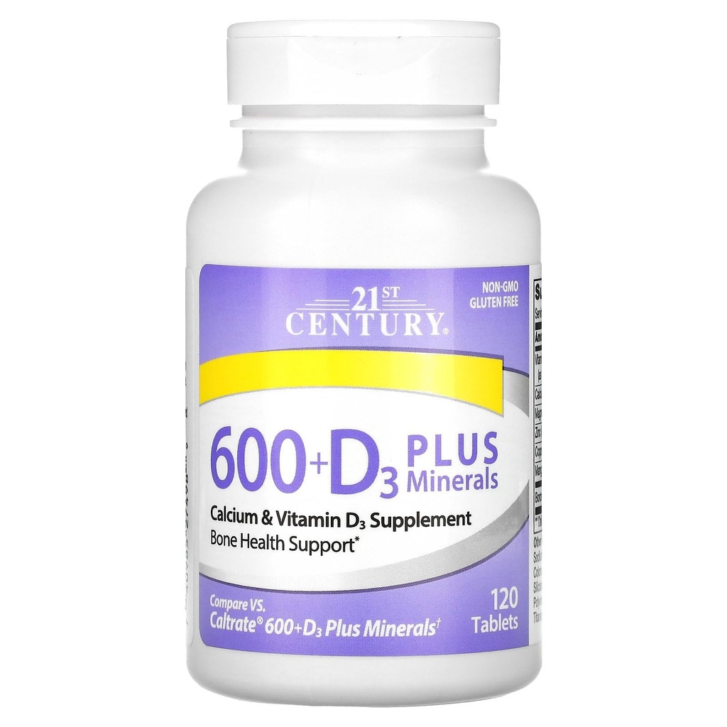 21世纪Calcium 600 Plus D Plus Minerals Caplets, 120 Count (27498)