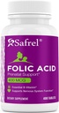 Safrel Folic Acid 400 mcg - 维生素B9-400 片,胎儿发育必需的产前和产后维生素,红血球生产,细胞和神经发育 | Non-GMO, Vegan