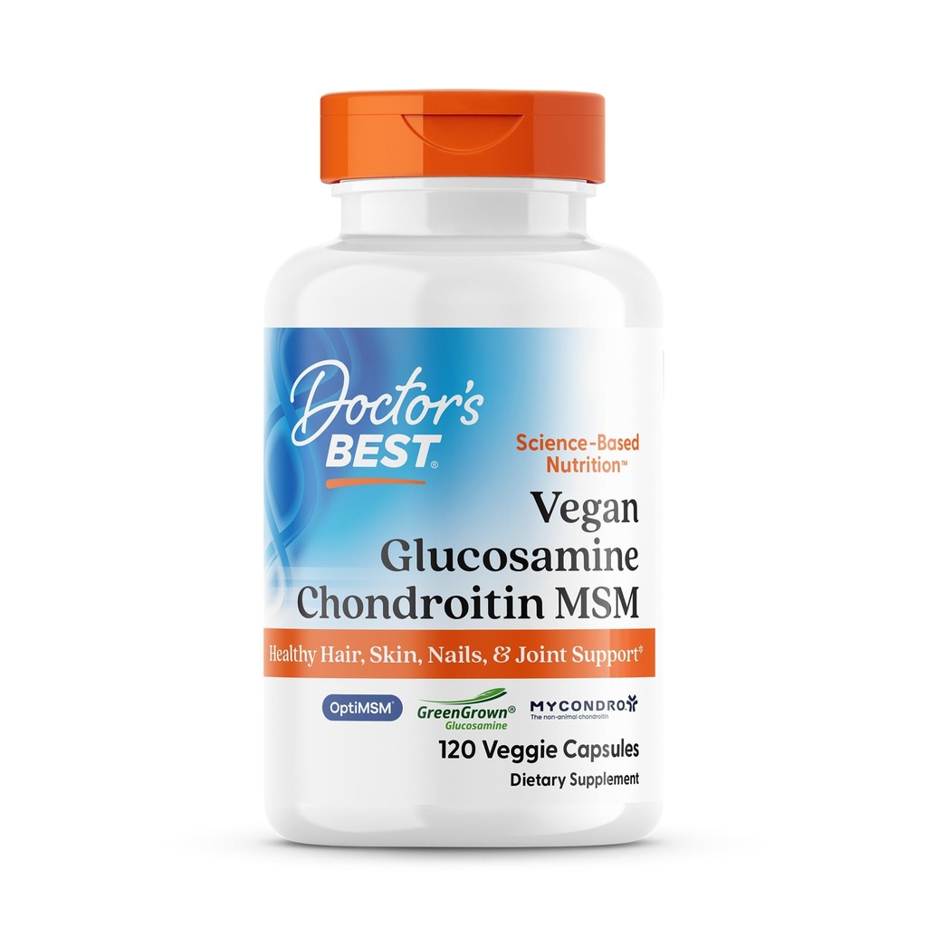 Best Vegan Glucosamine Chondroitin MSM,健康头发,皮肤,钉子,和联合支持,非GMO,Gluten Free,Soy Free,Vegan 120 Veggie Capsules