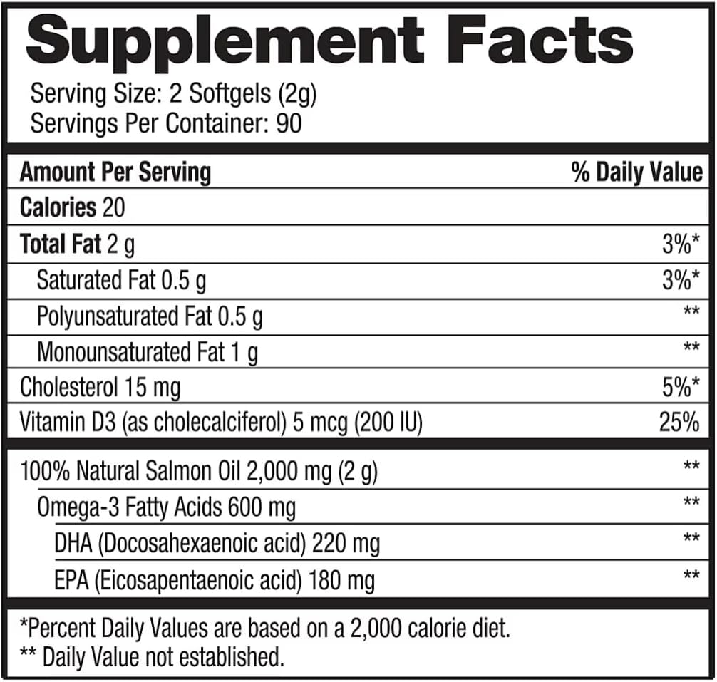 通用纯阿拉斯加 Omega-3 野生阿拉斯加沙门油 1000mg 软胶 180-Count