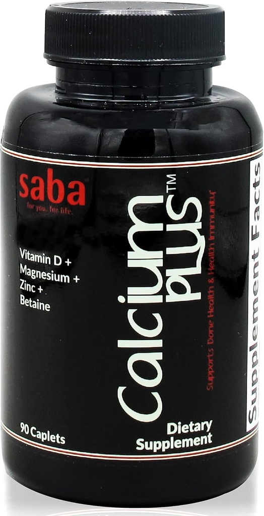 Saba Calcium Plus - 骨质强度 - 钙,镁,钾,维生素D,锌,贝泰因 - 转基因生物,大豆,葡萄糖自由成份 - 骨质健康(Immune)全食品补充剂 - 90个卡片