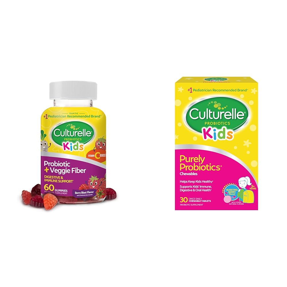 儿童日常维生药 + Veggie Fiber Gummys(年龄 3+) - 60 Counter & Kids Chewable Daily Probiot for Kids,年龄 3+, 30 Counter
