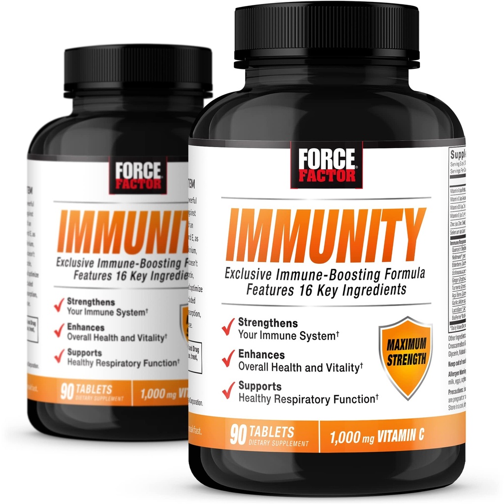 FORCE FACTOR 豁免,用长老莓和1 000毫克维生素C、加维生素D、锌、抗氧化剂、抗氧化剂和Echinacea 用于免疫健康保卫,90 Counter (Pack of 2)
