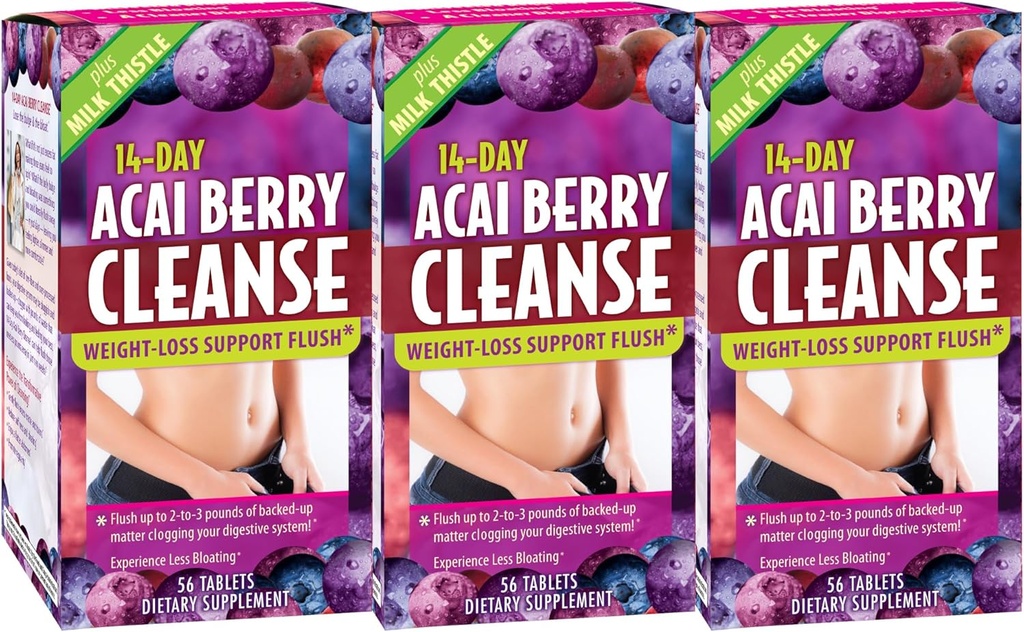 应用营养 14日Acai Berry Cleanse - 56块平板,包装 3 - 重量 - 损失支持 Flush + 牛奶酸盐 - 84 总服务量