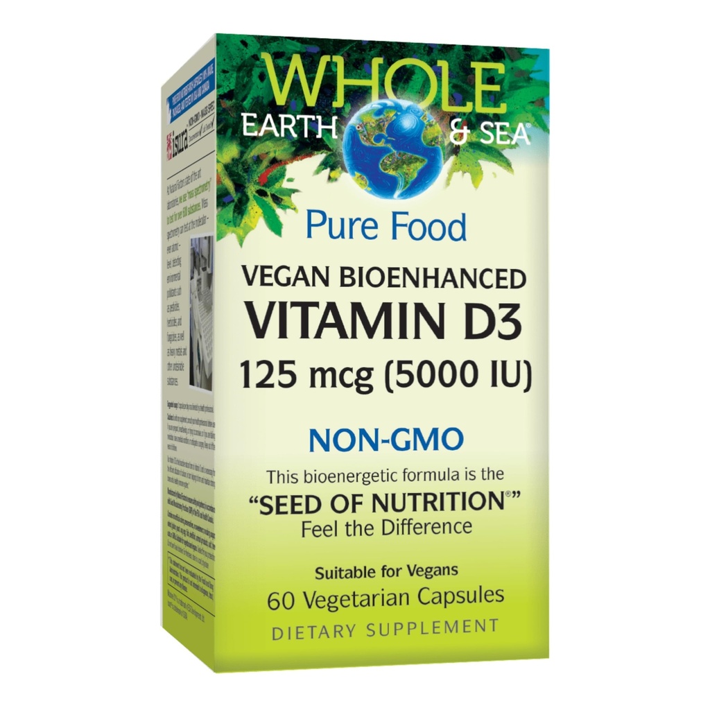 天然因素 全地球和海洋维生素 D3 125mcg (5,000 IU), Vegan Bioenhanced, 60 蔬菜卡普尔