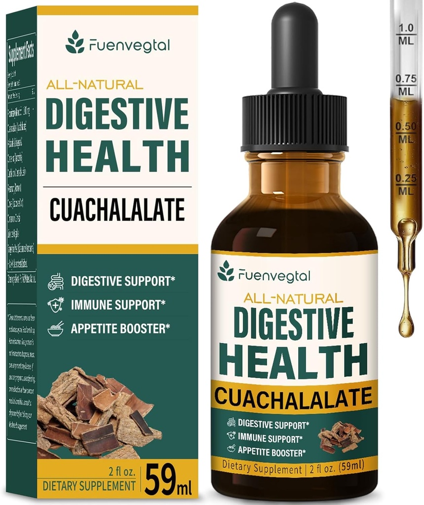 Cuachalate 消化剂滴:草药补充剂 w/Licorice Root, Dandelion, Clove, Cancerina, & Kalawalla 节选,用于修复胃部,胃部健康,和免疫系统支持. 2oz