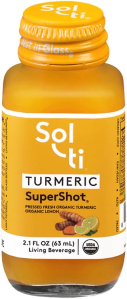 Sol-ti有机Turmeric SuperShot Drink,黑辣椒增强Curcumin在Turmeric中的吸收和生物利用率,以协助联合支援,Superfood,12 Pack (2.1 Fl oz)
