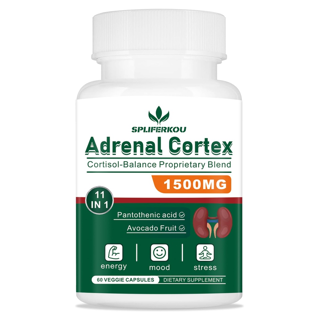 11-in-1 肾上腺支持补编,Cortisol 补充泛神酸和Ashwagandha - 支持健康肾上腺功能,能量和放松 - 60 Capsules