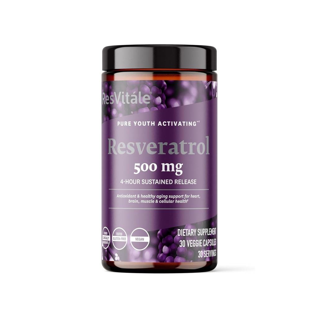 ResVitale Resveratrol 500 mg - Resveratrol 男女补充剂 - 30 Veggie Capsules